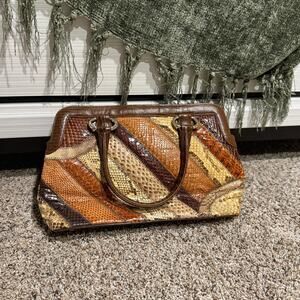 Vintage 70s/80s Bags by Supreme Brown Multicolor Snakeskin Patchwork Handbag
